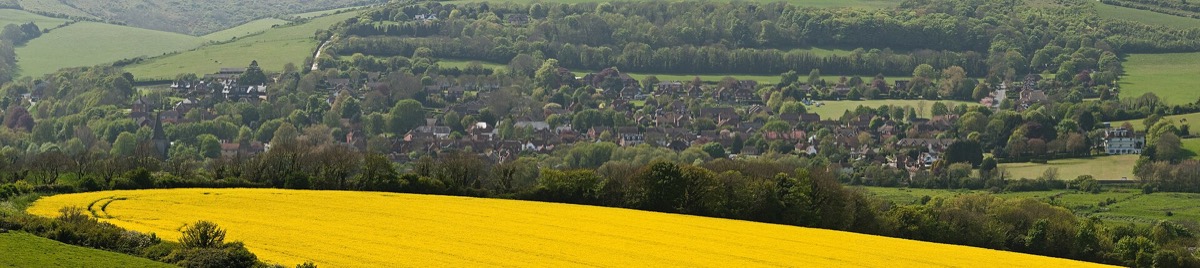 Alfriston from the Downs, with St Andrew’s church on the Tye