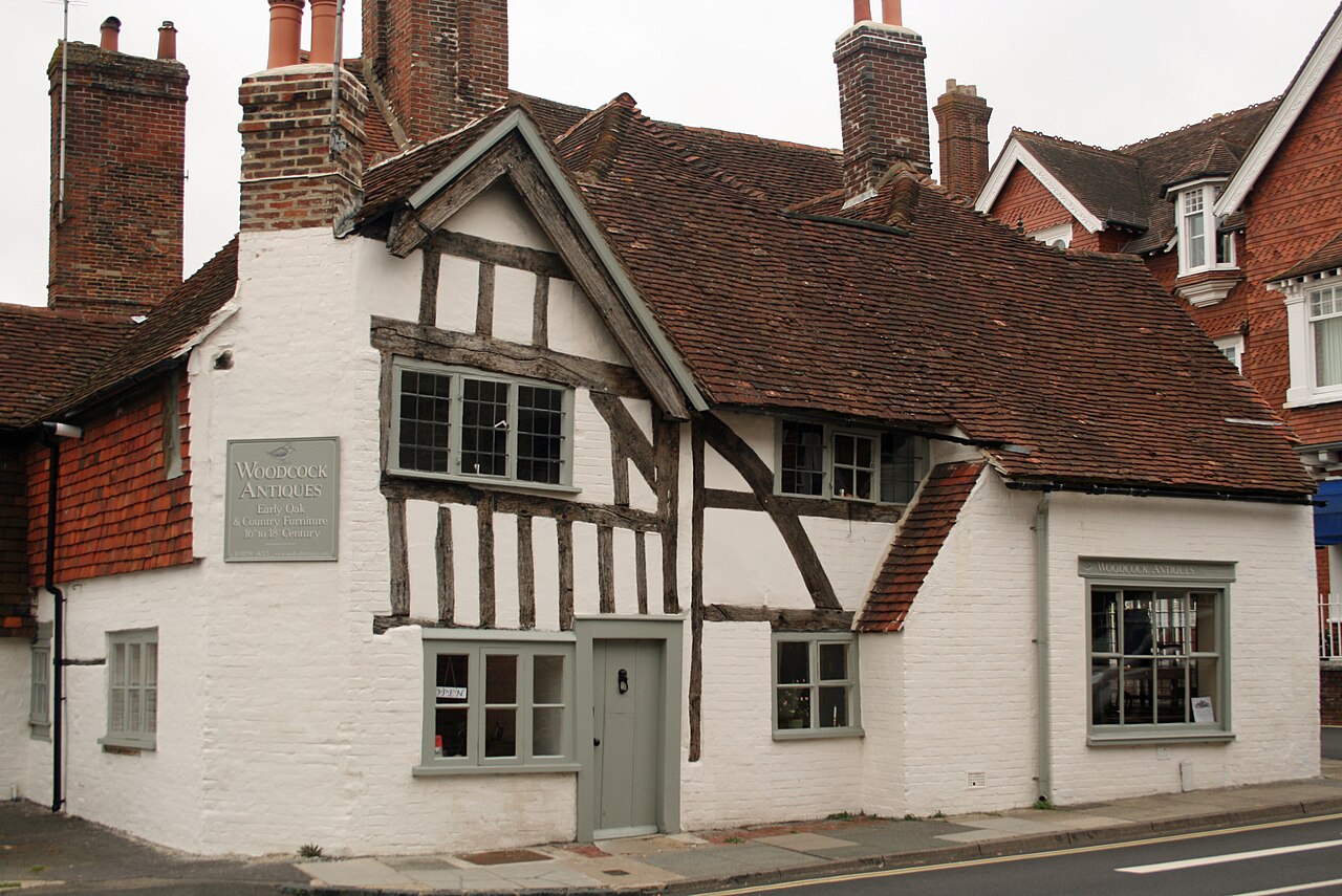 An antiques shop in a Tudor cottage on Saddlers Row, Petworth, West Sussex