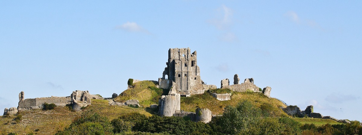 Corfe Castle above the village