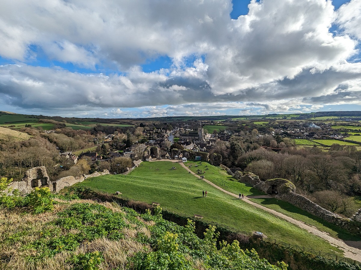 Corfe Castle village from the keep