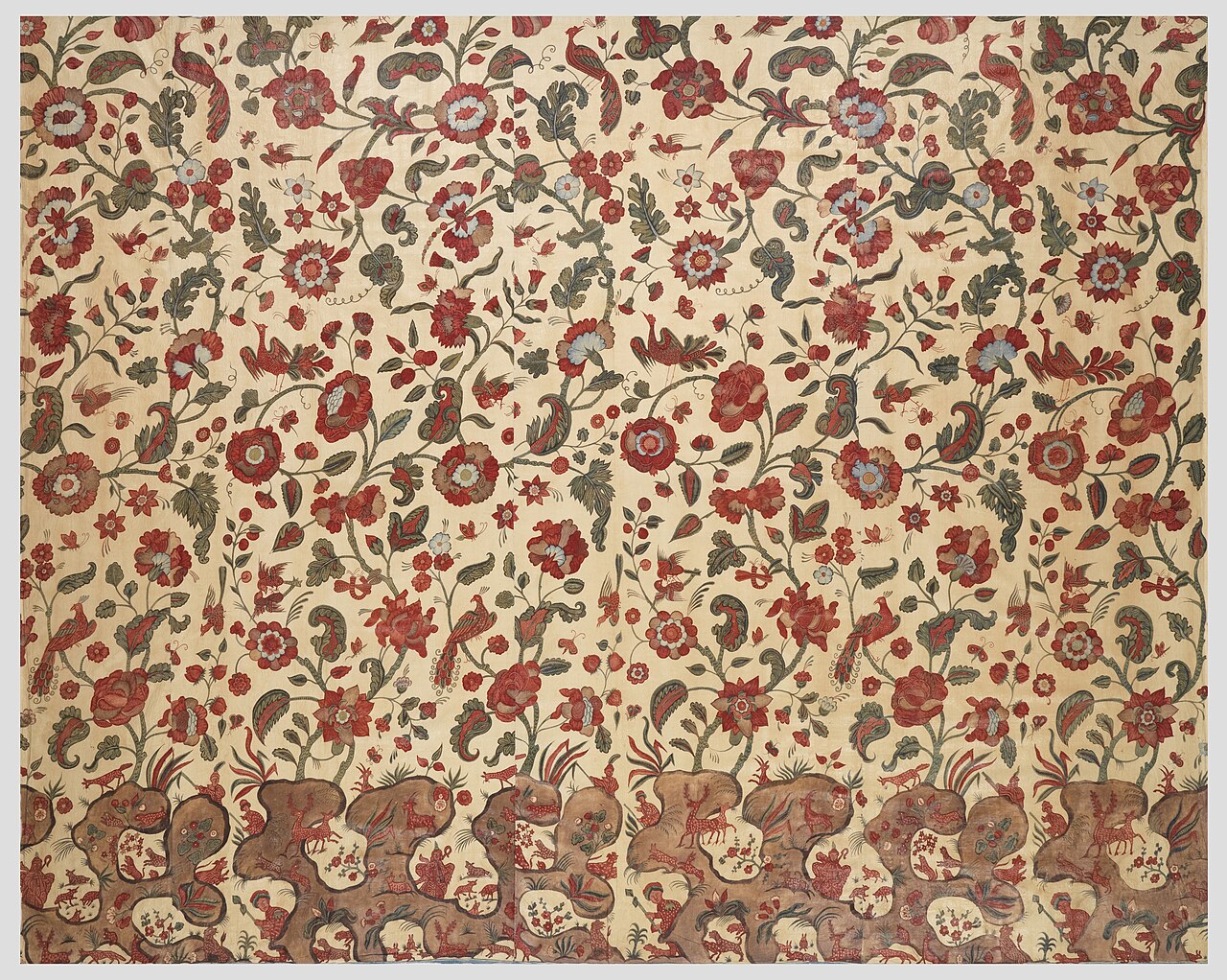 A late 17th-century Indian painted and printed cotton bed hanging made for the European market