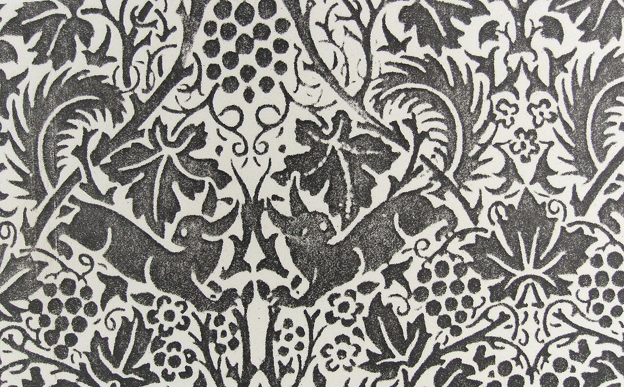 A Morris & Co. curtain designed by John Henry Dearle, with birds and fruiting vines