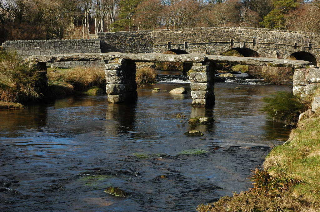 The medieval clapper bridge at Postbridge