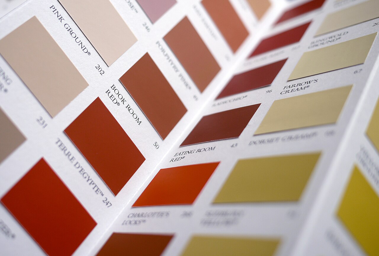Reds, pinks and earth colours on a Farrow & Ball colour card